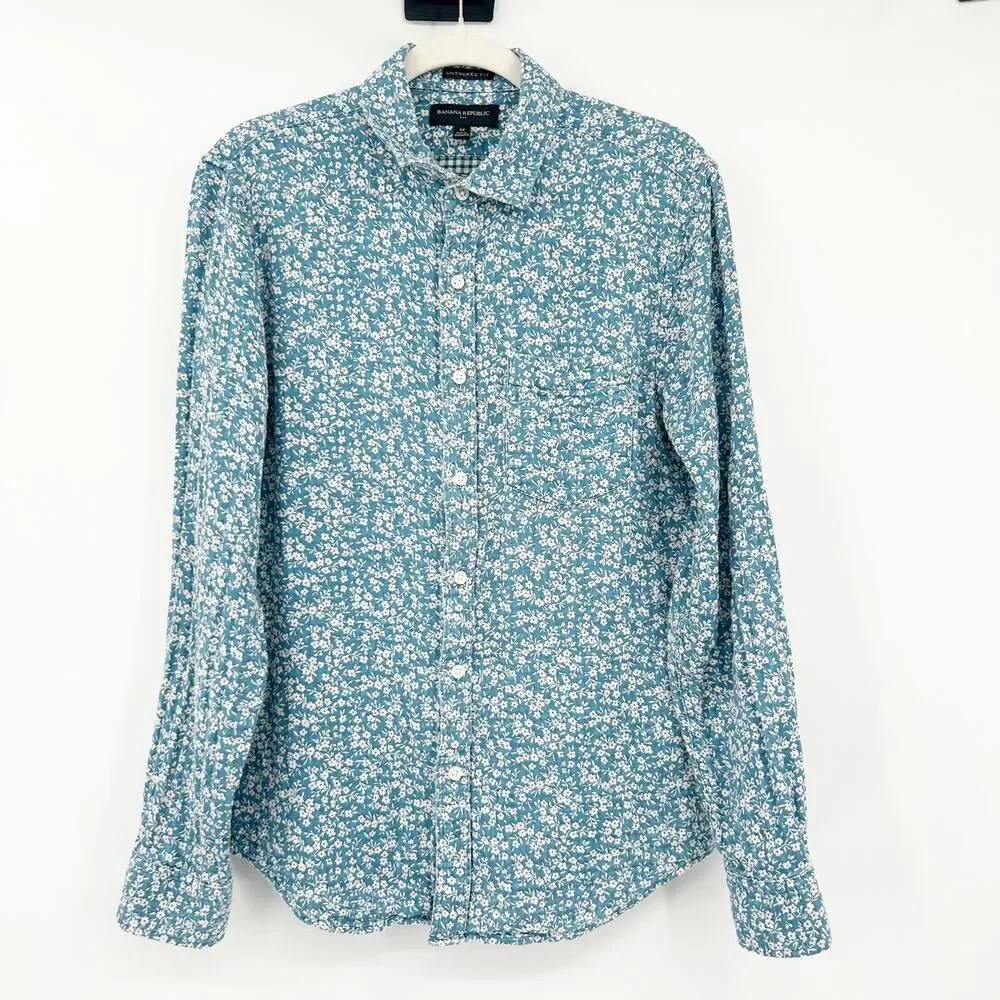 Banana Republic‎ Mens Untucked Fit Gauzy Cotton Ditsy Floral Button Up Shirt M